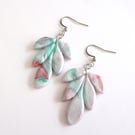 Frosted Winter Leaf Polymer Clay Dangle Earrings