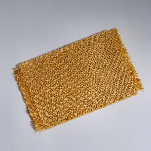 Dolls house handmade miniature fringe rug woven golden brown
