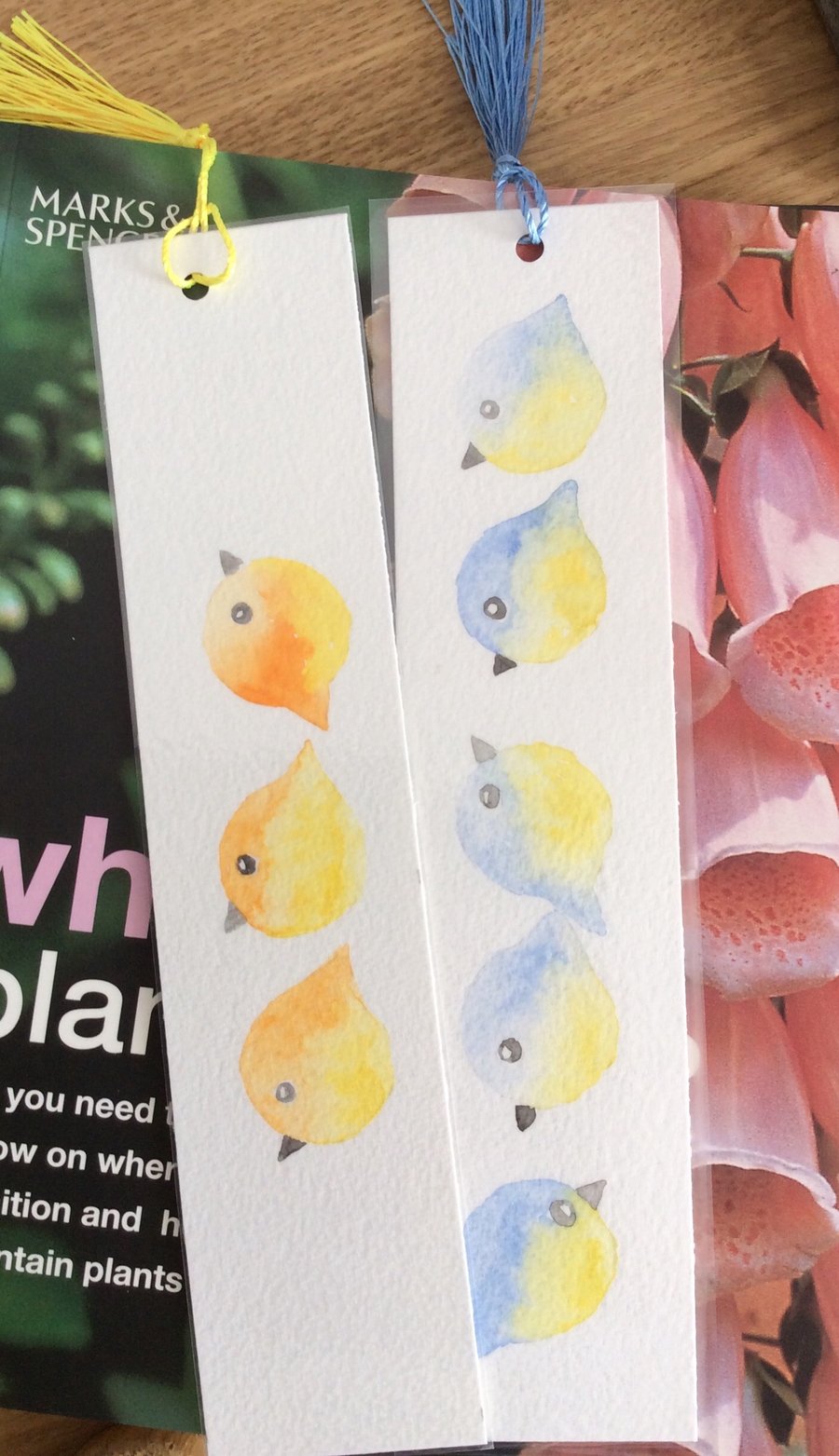 Pack of 2 Original Hand Painted Bird Bookmarks