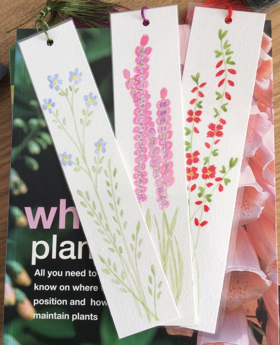 Pack of 3 Original Hand Painted Floral Bookmarks