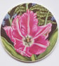 Tulip and Bracken Artwork Round Ceramic Tile Trivet with Cork Backing - Image 2