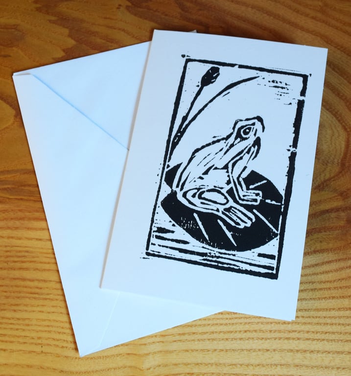 Lino print frog on lily pad