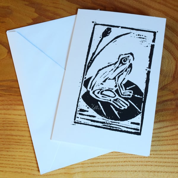 Lino print frog on lily pad