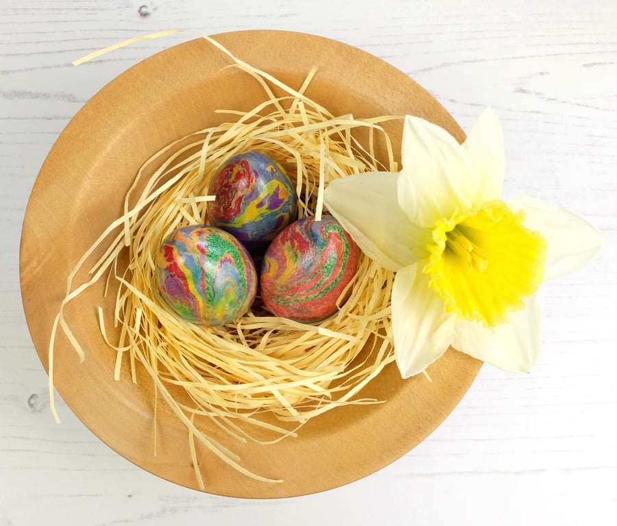 Set of 3 wood marbled eggs Easter decor 