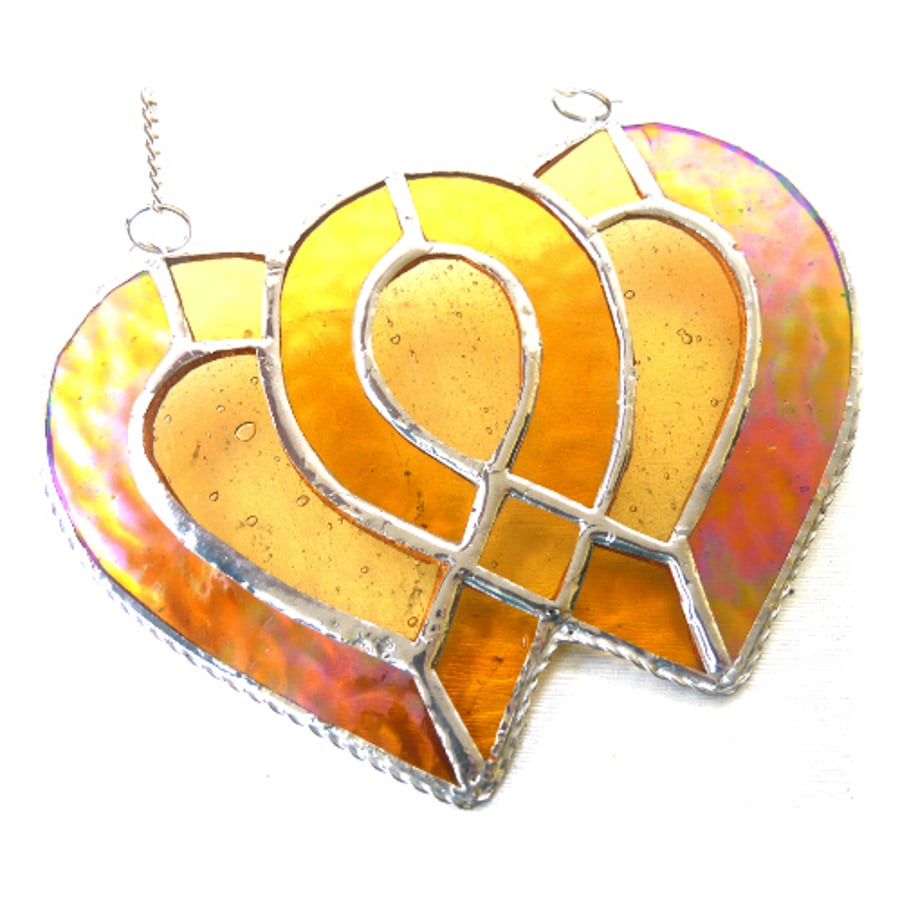 Entwined Heart Suncatcher Stained Glass Golden Wedding 027