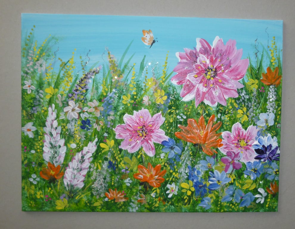 original affordable art floral acrylic painting ( ref FA 445 M1 )