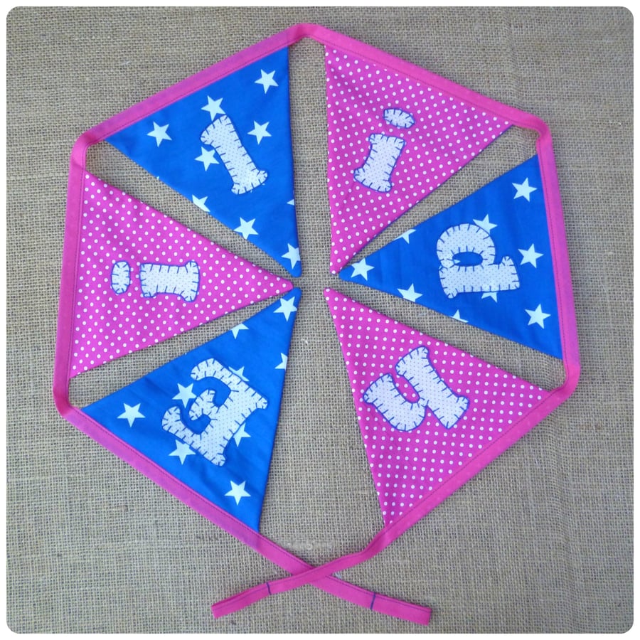 Personalised Stars and Spots Bunting, Your Choice of Colours (SKU00642)