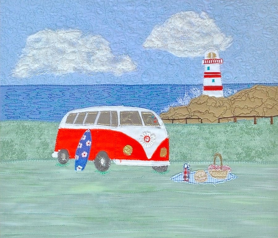 Campervan textile art picture