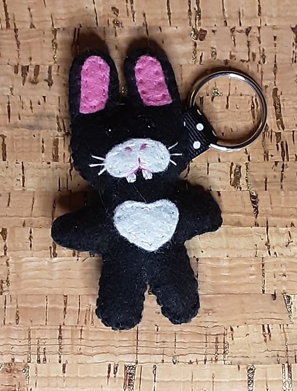 Rabbit Black & White Felt Keyring - Bag Charm