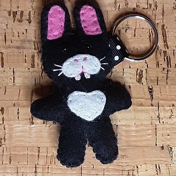 Rabbit Black & White Felt Keyring - Bag Charm