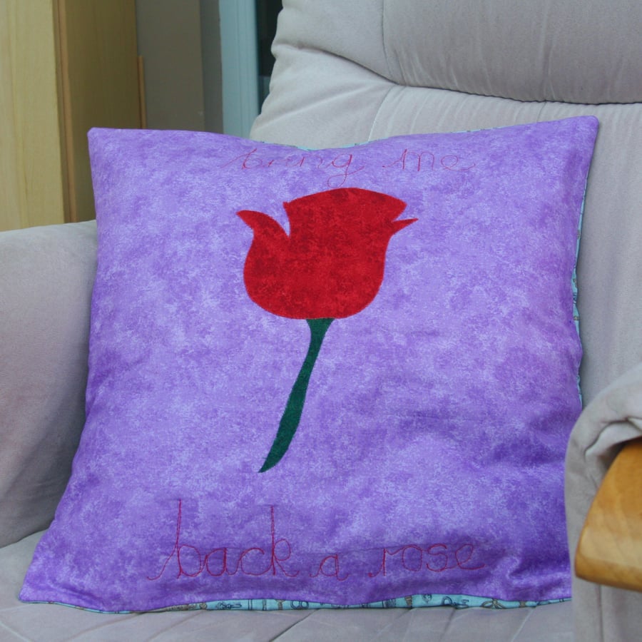 Fairytale Quilted Cushion Cover with Appliqué rose. 