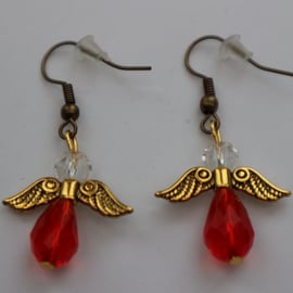 Bronze gold plated beaded earrings- Christmas angel red