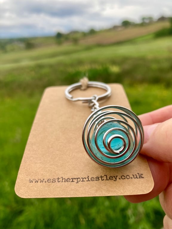 Turquoise Blue Marble Keyring, Something Blue Wedding Gift, Boho, Fidget Gift