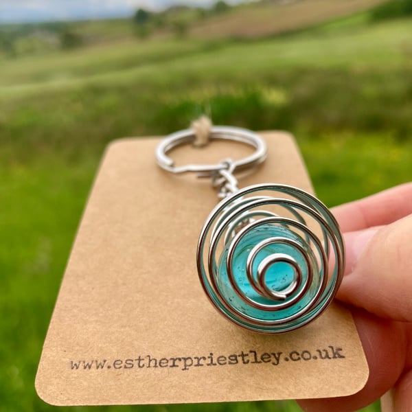 Turquoise Blue Marble Keyring, Something Blue Wedding Gift, Boho, Fidget Gift
