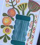 Flowers in a Blue Vase 1 - Original Lino Print - Image 3