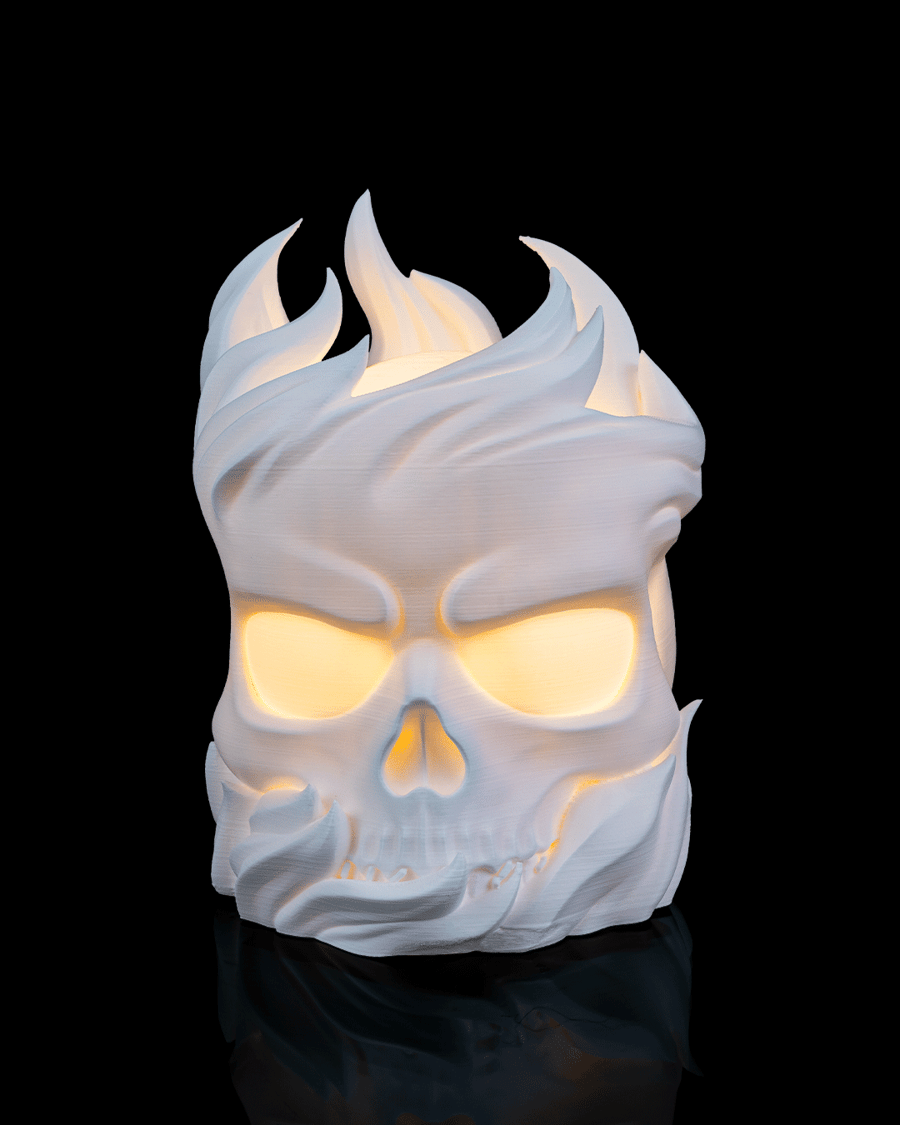 Flaming Skull Mood Lamp – Unique 3D Printed Table Lamp, Modern Home Decor Gamer