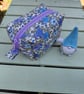 Quilted Blue Floral Boxy Pouch with lining and Lilac Zip