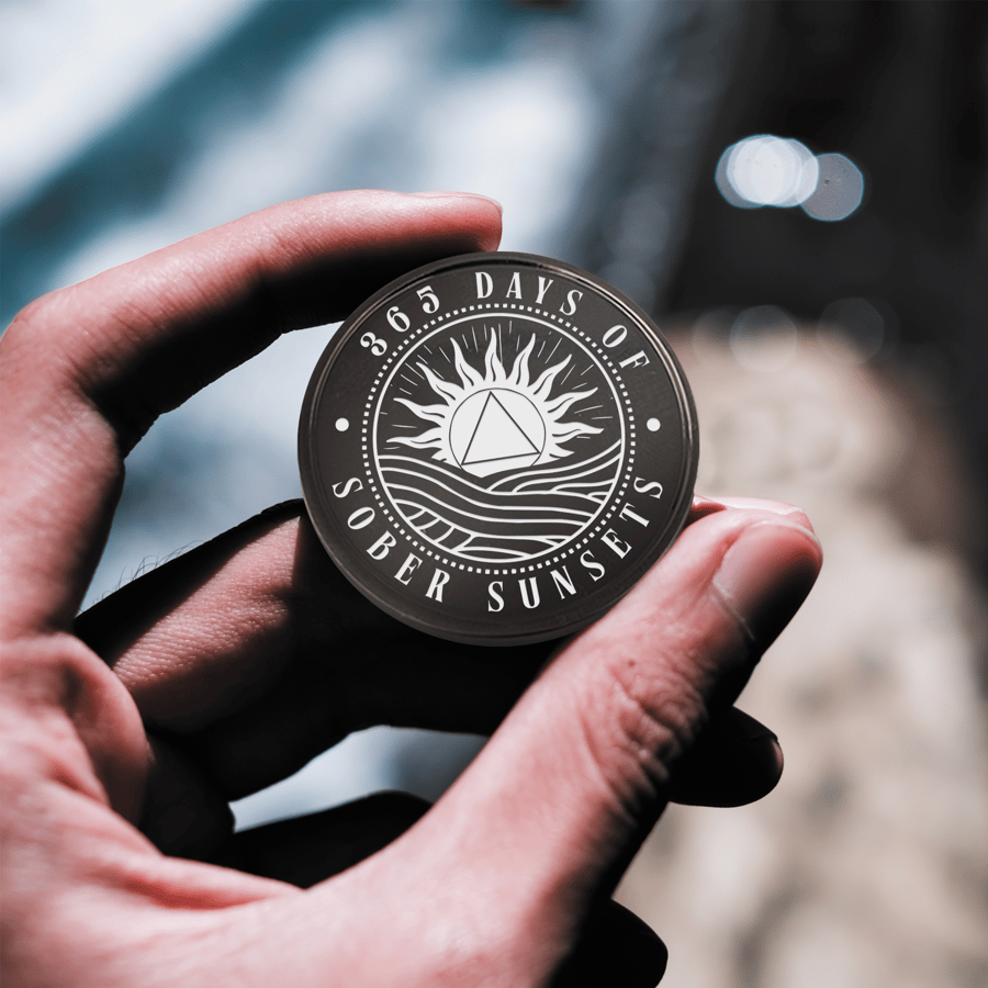 Sober Sunsets: Custom Sobriety Token, AA Personalised Milestone Chip, Sober Gift