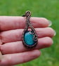 Copper Wire Wrapped Pendant with Green Dichroic Glass - Image 6