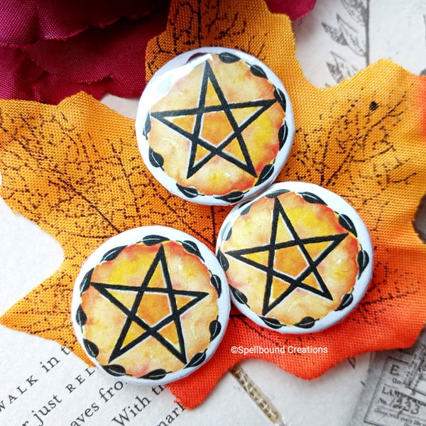 Pentagram, Pentacle Button Badge, 25mm, Witchy, Witches, Original Artwork, Gift,
