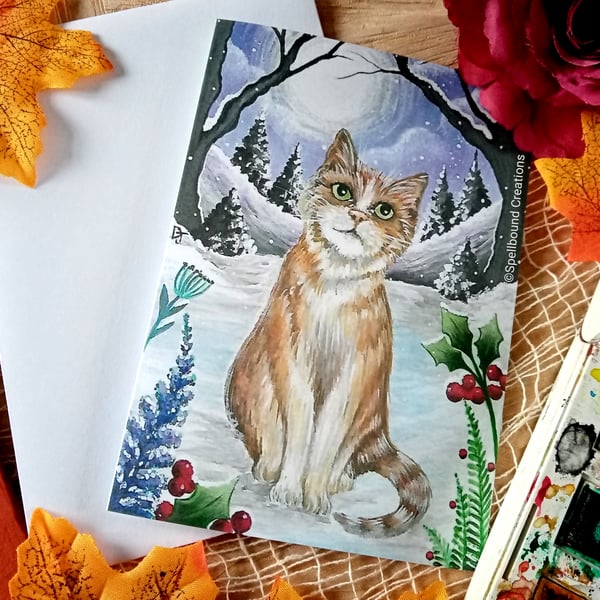 Winter Cats, Whimsical, A6, Quality Christmas Card, Original Artwork, Charity,