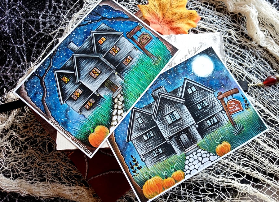 A6 Quality Prints, Postcard Size, The Witch House, Salem, Original Art, Set Of 2
