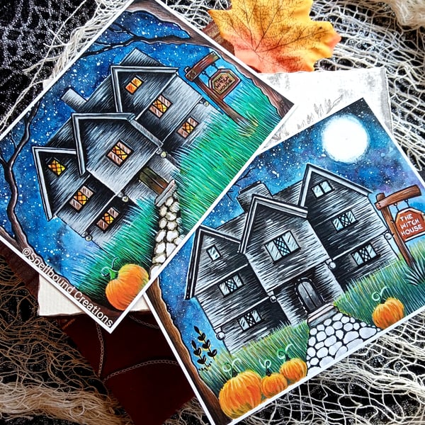 A6 Quality Prints, Postcard Size, The Witch House, Salem, Original Art, Set Of 2