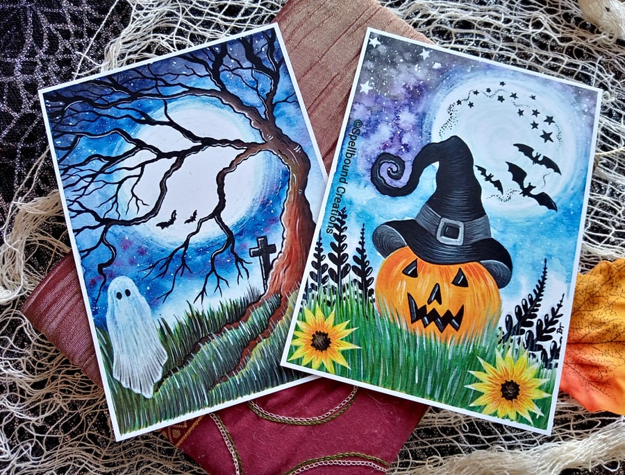 A6 Quality Prints, Spooky, Ghost, Pumpkin, Halloween, Paranormal, Gift, Set Of 2