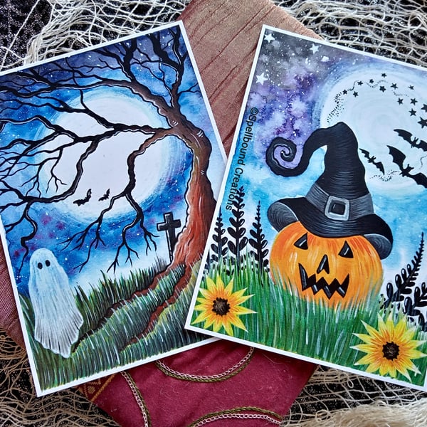 A6 Quality Prints, Spooky, Ghost, Pumpkin, Halloween, Paranormal, Gift, Set Of 2