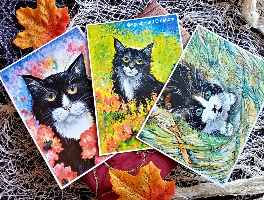 A6 Quality Prints, Set Of 3, Postcard Size, Colourful Cats, Crazy Cat Lady, Gift