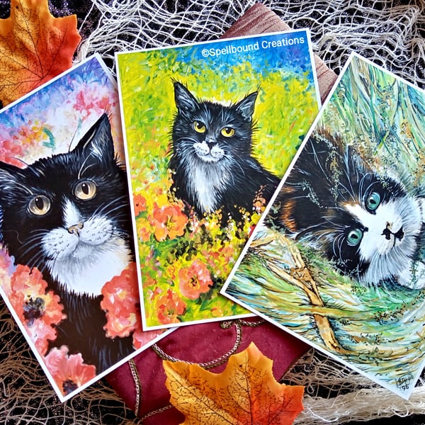 A6 Quality Prints, Set Of 3, Postcard Size, Colourful Cats, Crazy Cat Lady, Gift