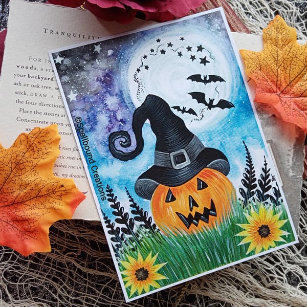 Pumpkin, A6, Quality Print, Postcard Size, Halloween, Spooky, Whimsical, 