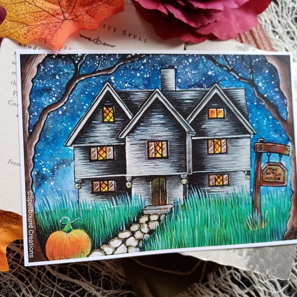 The Witch House, A6 Quality Print, Original Artwork, 300gsm Card, Junk Journals.