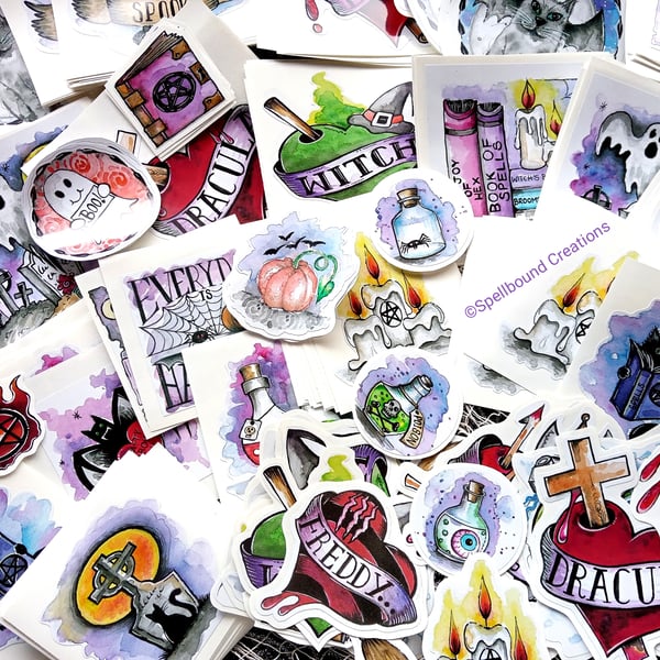 10 x Random Selection, Vinyl Contour Cut Stickers, Halloween, Spooky, Lucky Dip.