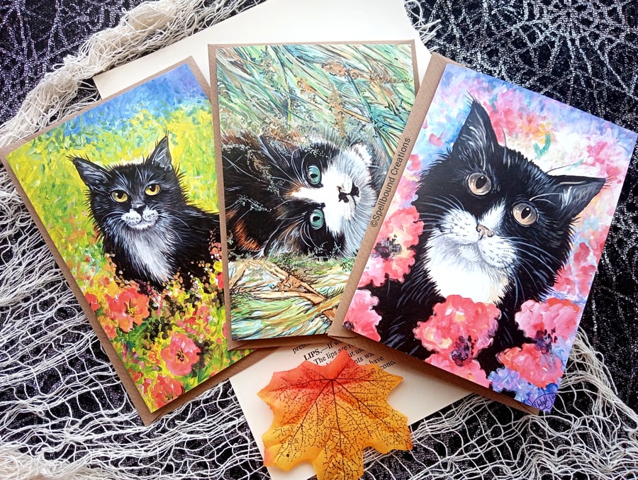 Cat Lover Gift, A6, Quality Greeting Card, Blank Card, Whimsical, Art, Set Of 3