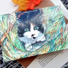 Cat In The Grass, A6, Quality Greeting Card, Blank Card, Whimsical, Art, 