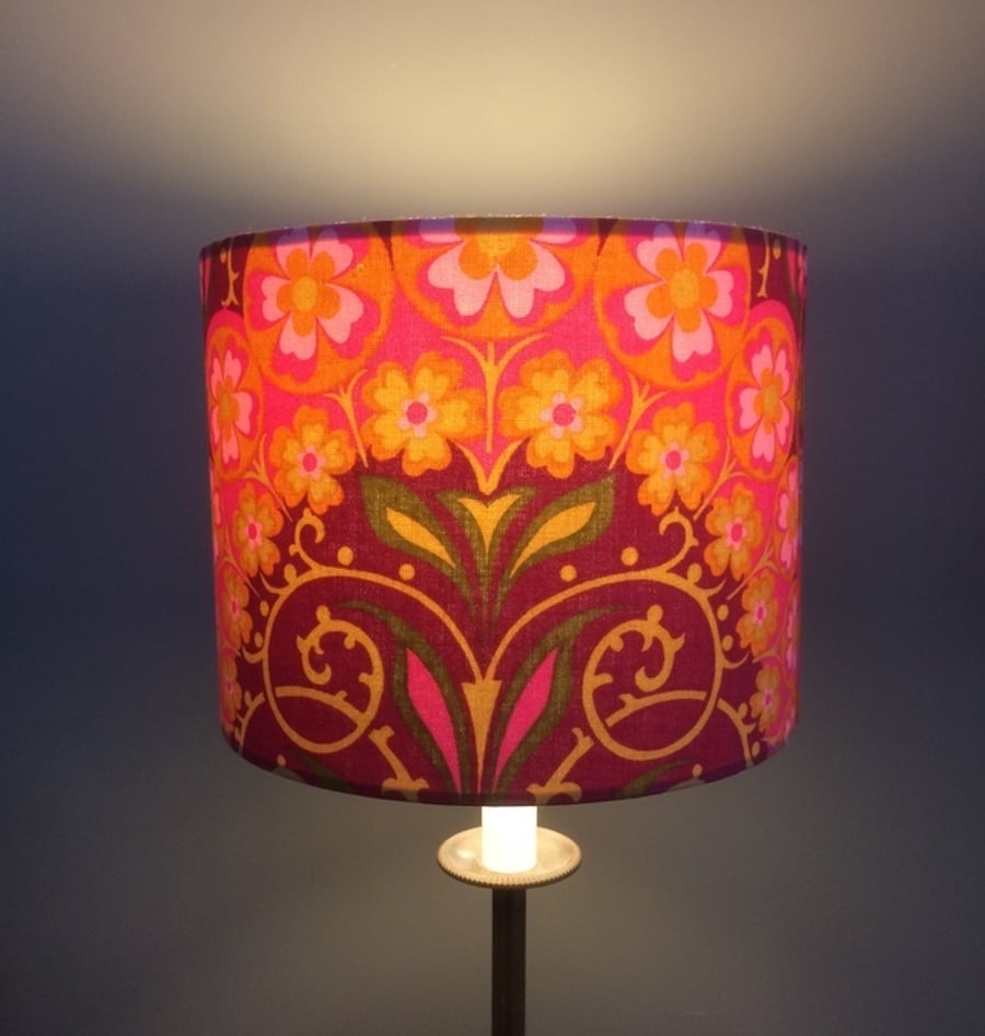 Groovy Psychedelic Pink Lime Orange Flower Arch 60s 70s Vintage Fabric Lampshade