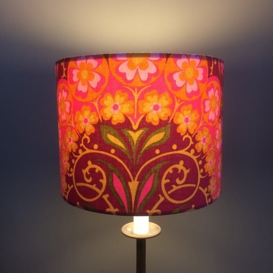 Groovy Psychedelic Pink Lime Orange Flower Arch 60s 70s Vintage Fabric Lampshade