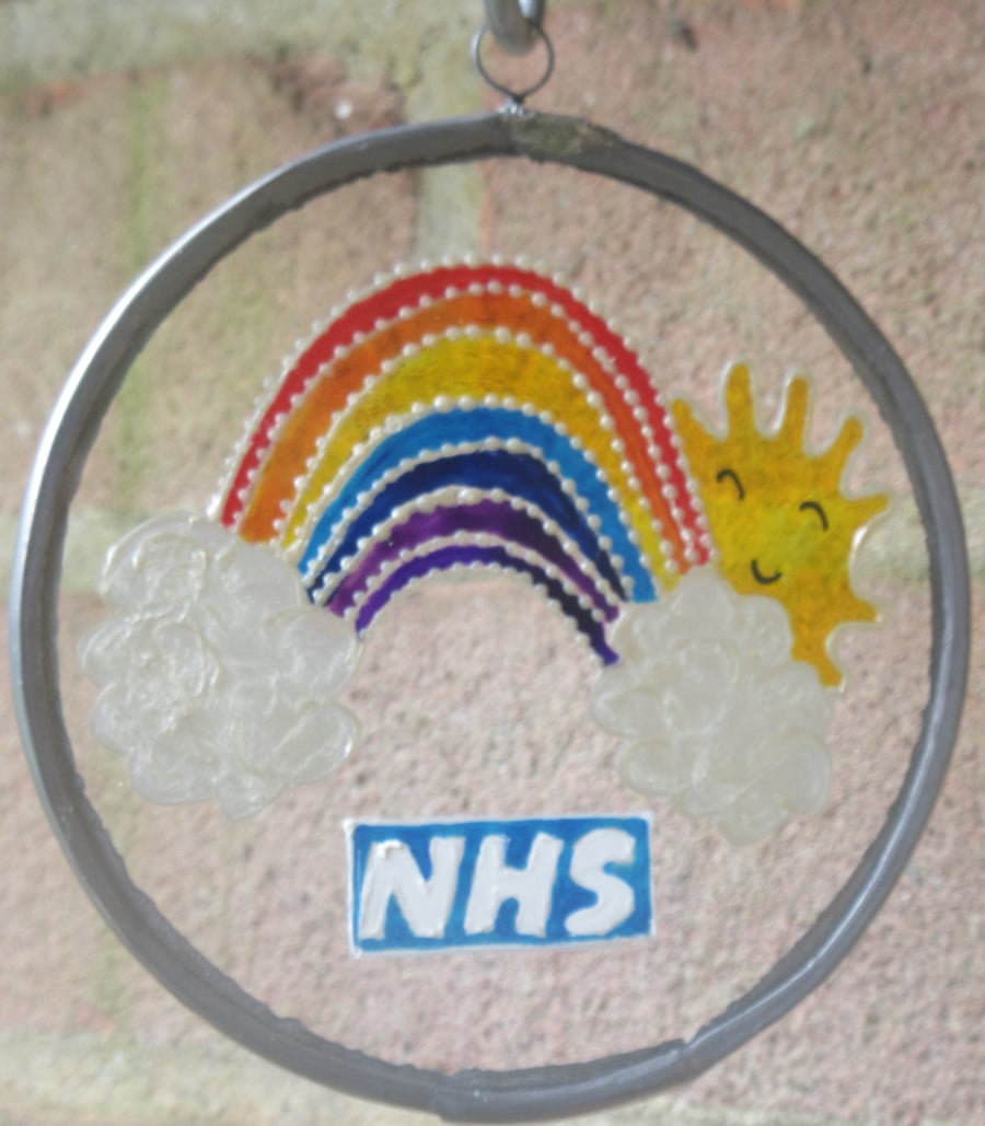 Suncatcher - NHS Rainbow with clouds and sun peeking out - small 