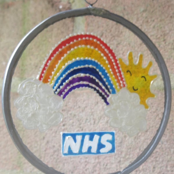 Suncatcher - NHS Rainbow with clouds and sun peeking out - small 