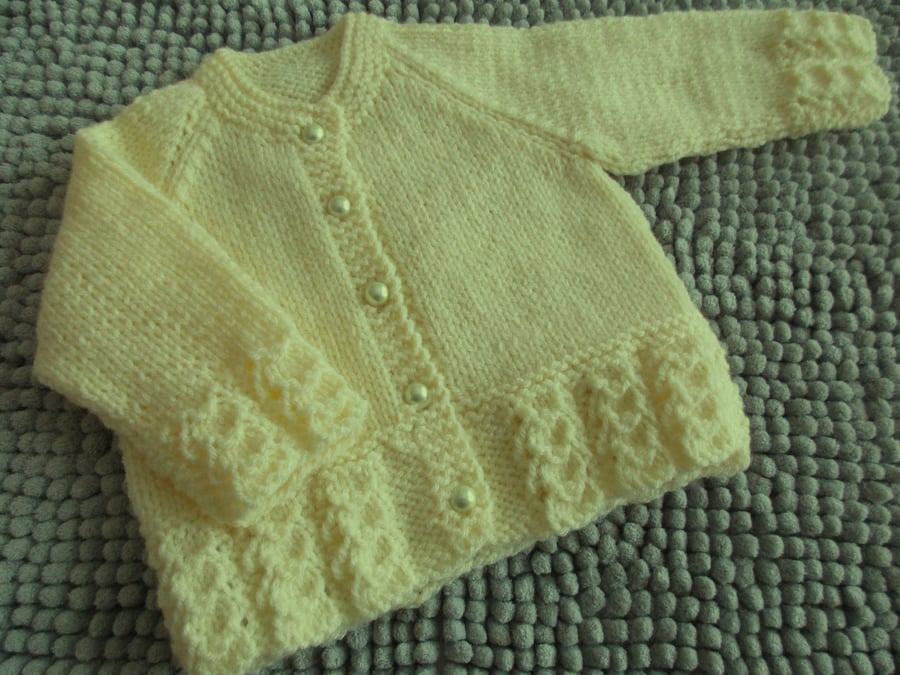 14" Lemon Lace Edge Baby Girls Cardigan