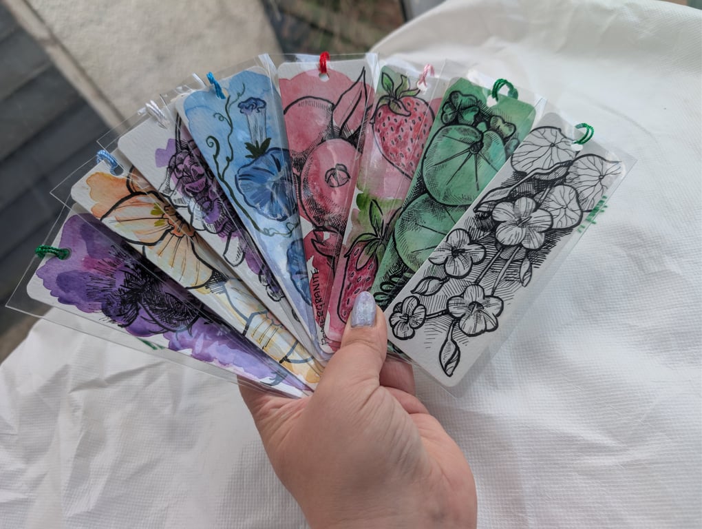 Original watercolour and ink bookmarks