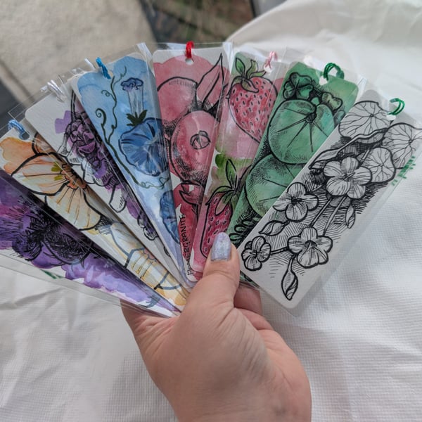 Original watercolour and ink bookmarks