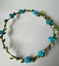 Turquoise Fabric Flower Crown with silver beads - One size, Long Lasting! - Image 2