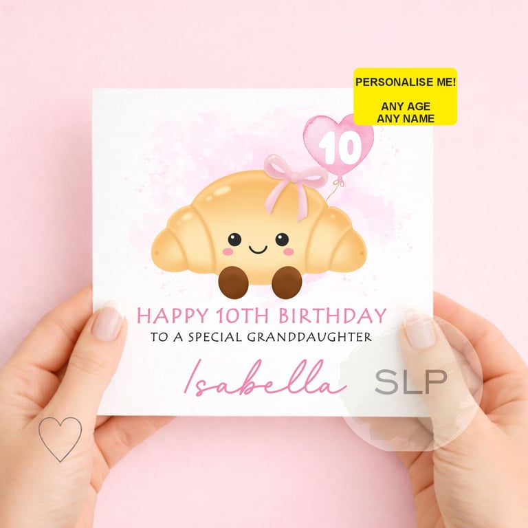 Personalised Girls Birthday Card Cute Croissant Cake Card Custom Age & Name