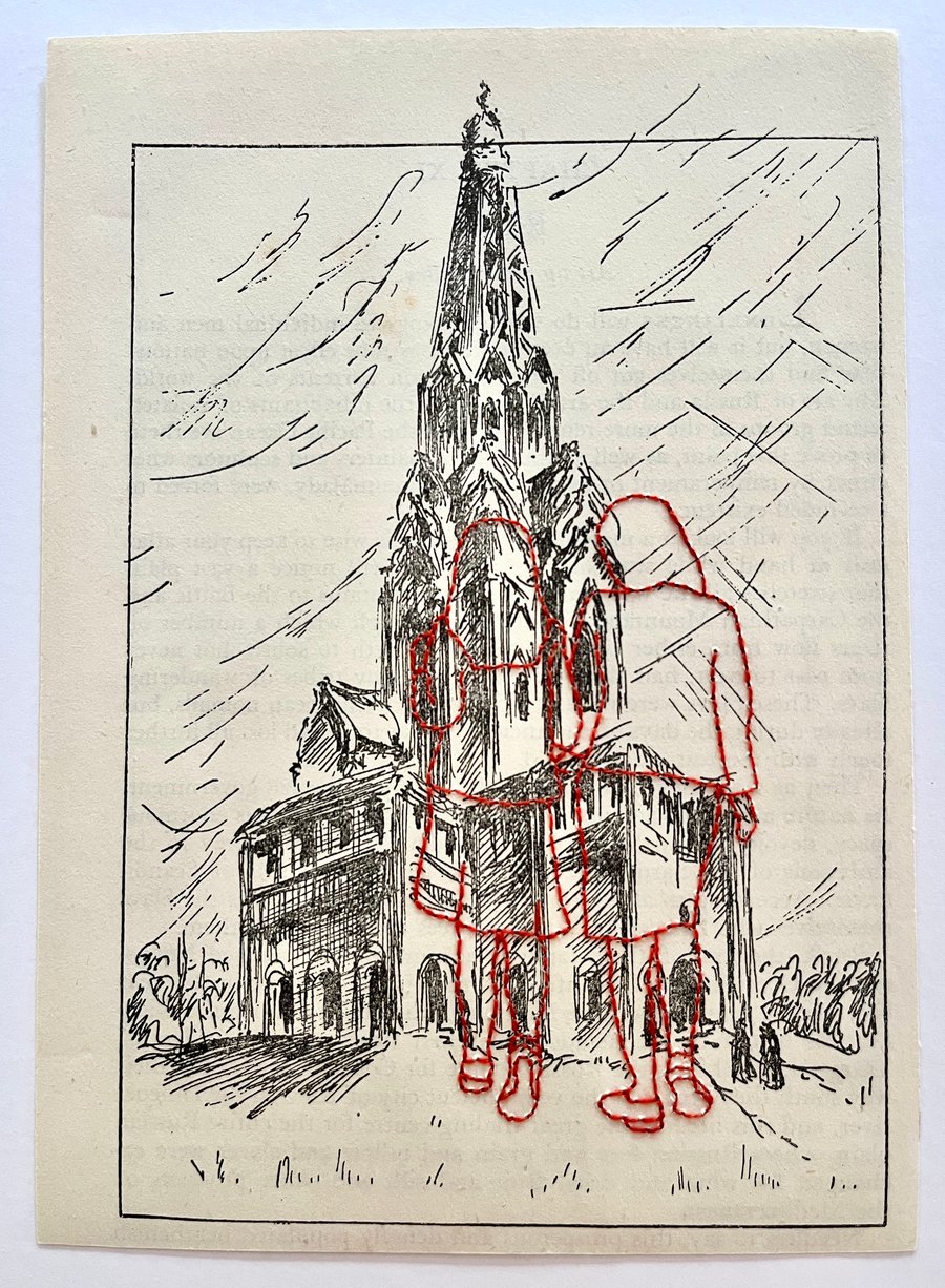 Hand embroidered vintage book page