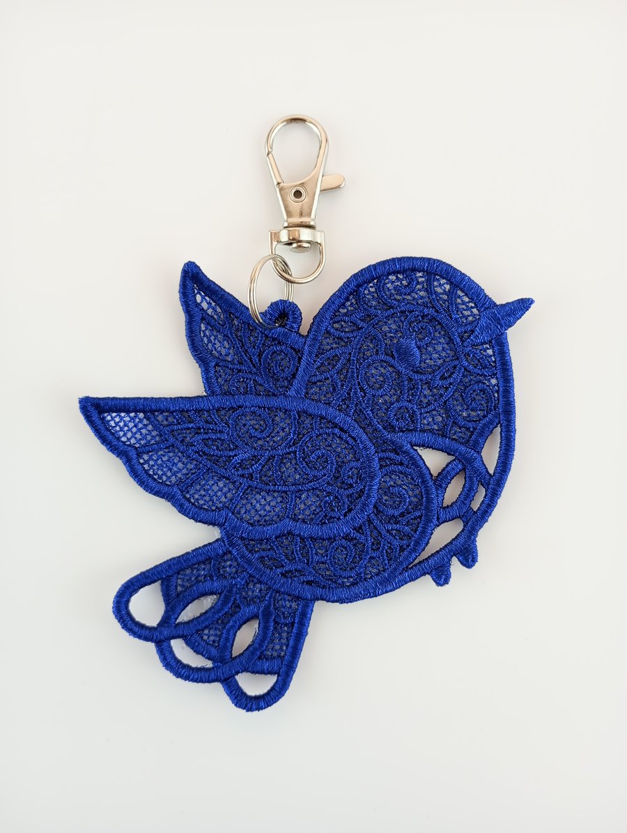 Blue bird textured bag charm or keyring