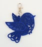 Blue bird textured bag charm or keyring