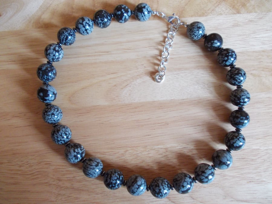 Snowflake obsidian chunky choker style necklace