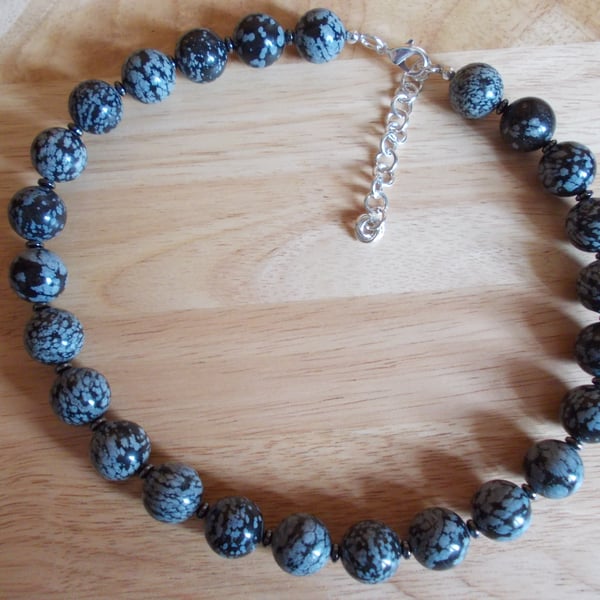 Snowflake obsidian chunky choker style necklace